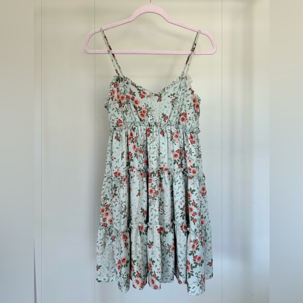 Bailey Blue Floral Mini Dress - Mint and Coral